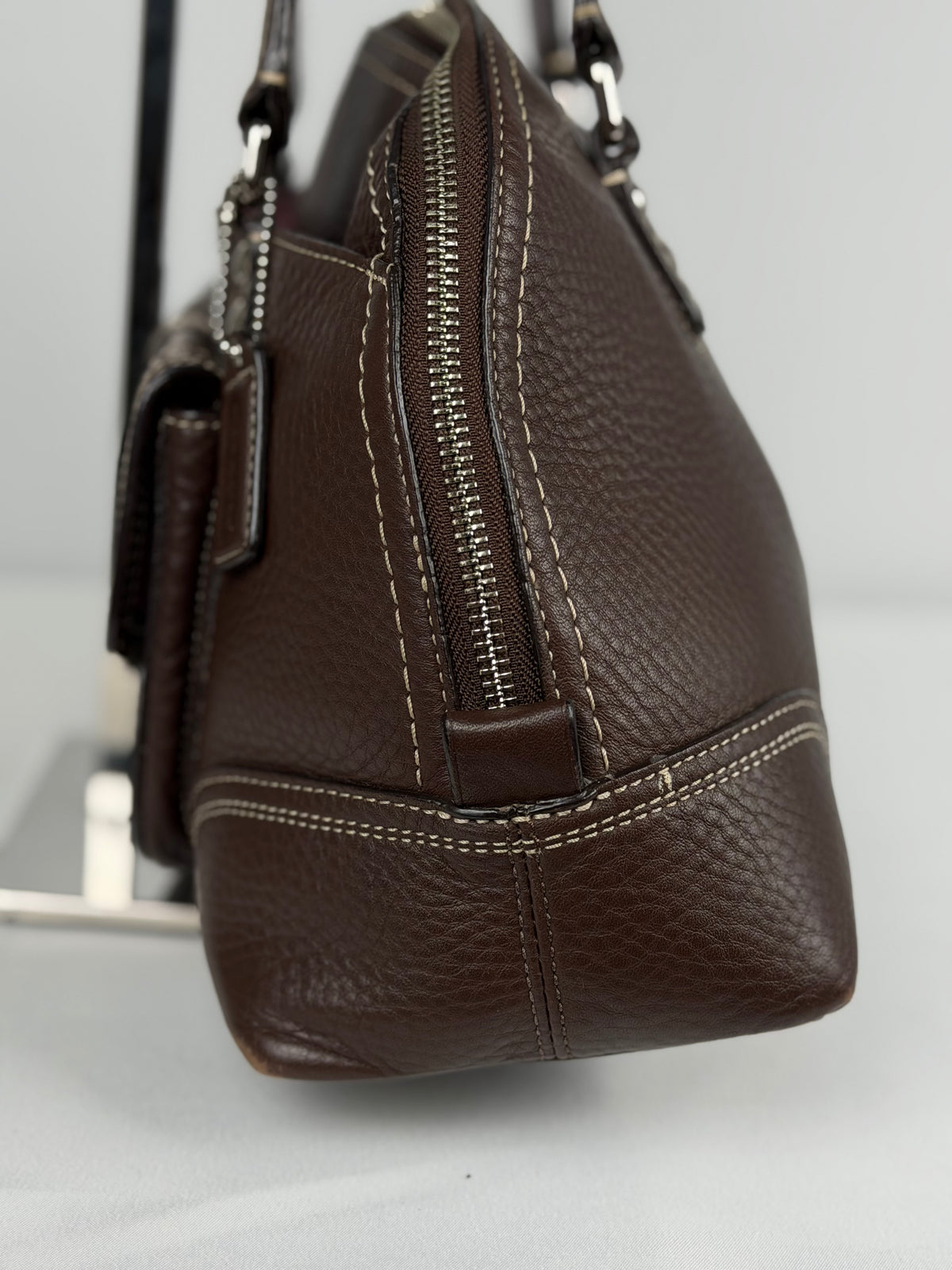 Coach F13963 Hampton Turnlcok Brown Pebbled Leather Shoulder Bag