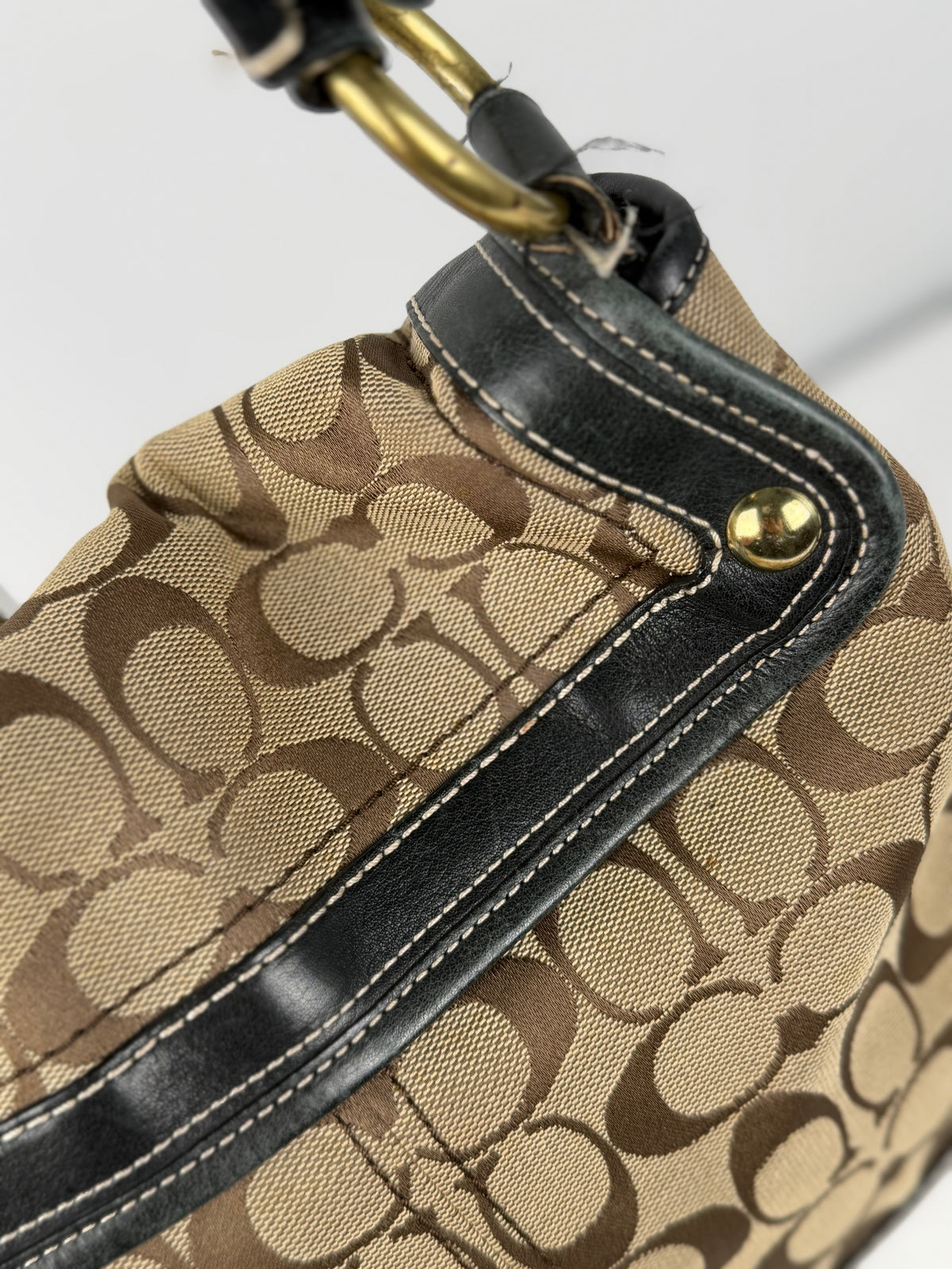 Coach 10338 Ali Legacy Turnlock Flap Signature Brown Monogram Shoulder Bag Black Leather Trim