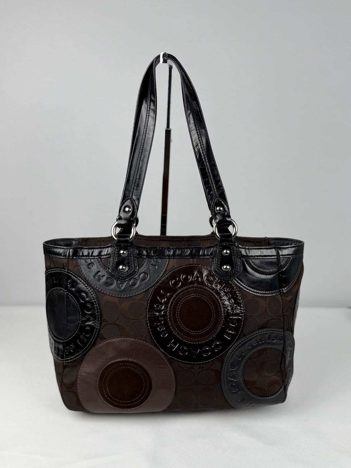 Coach F15466 Patchwork Brown Leather/Suede/Canvas Shoulder Bag