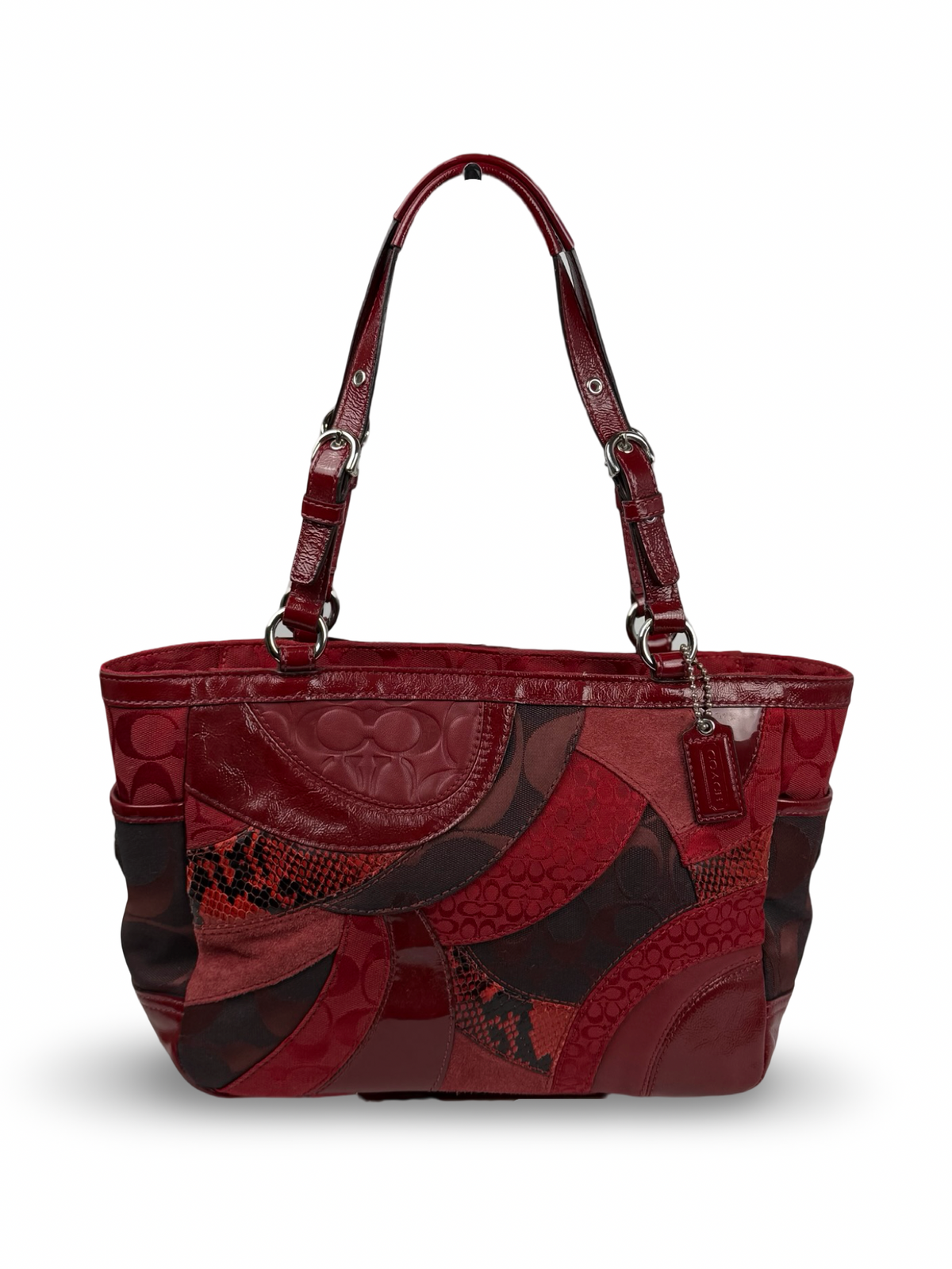 Coach F14004 Rare Red Patchwork Suede/Leather/Canvas Gallery Tote Shoulder Bag