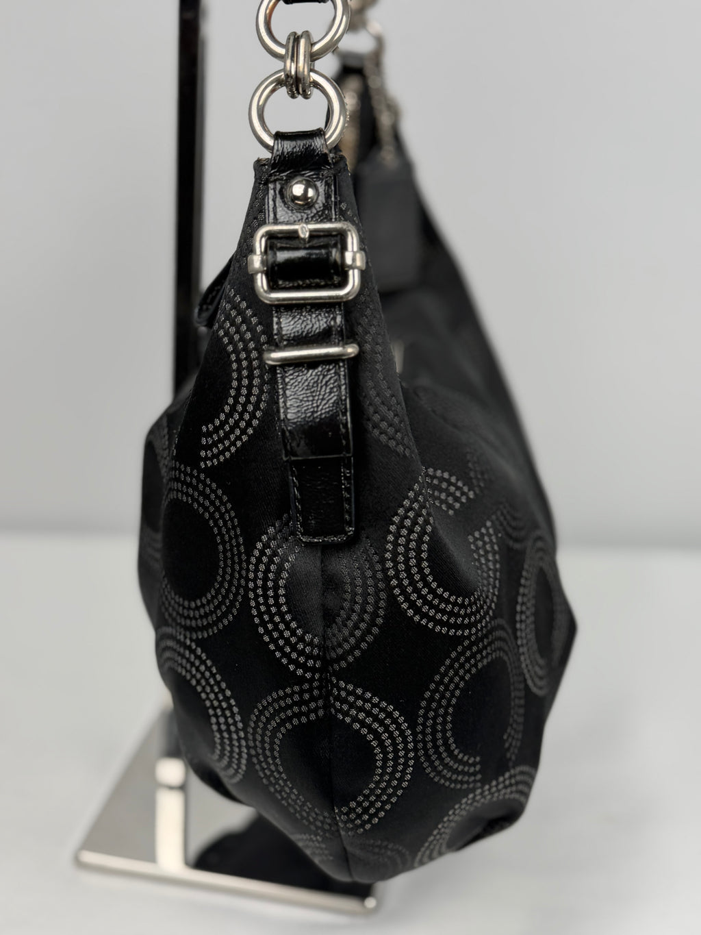 Coach 15929 Madison Op Art Black and White Monogram Shoulder Bag Leather Trim