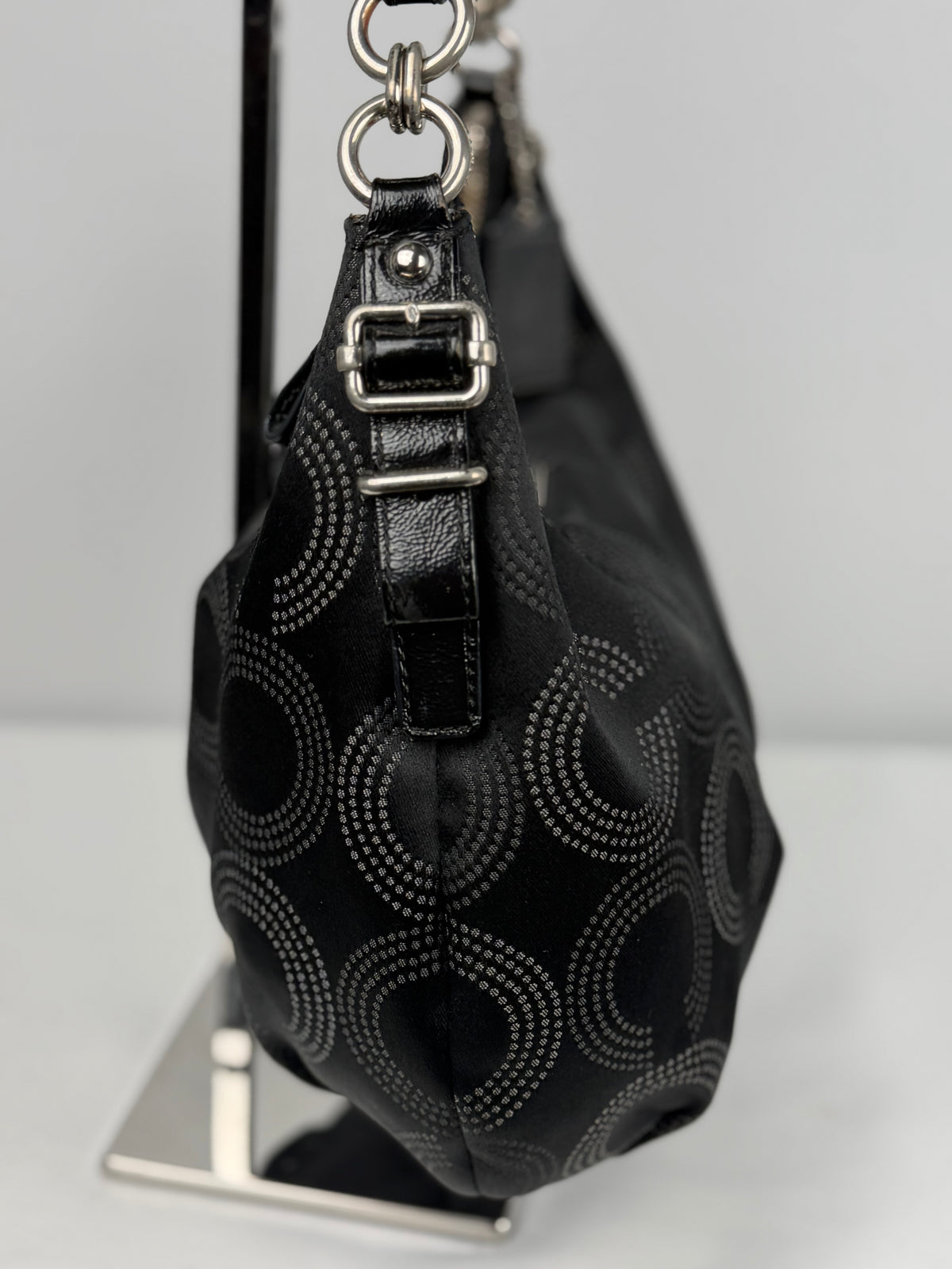 Coach 15929 Madison Op Art Black and White Monogram Shoulder Bag Leather Trim