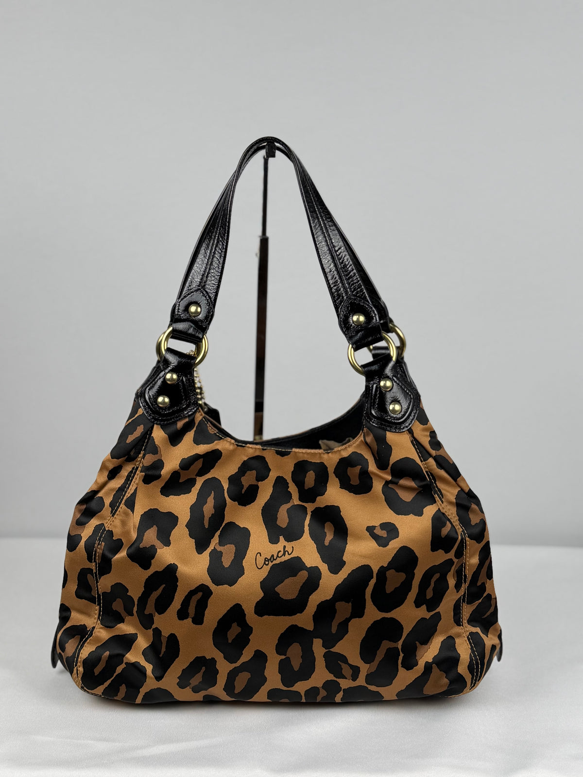 Coach 15555 Madison Maggie RARE Brown Leopard Print Shoulder Bag Leather Trim
