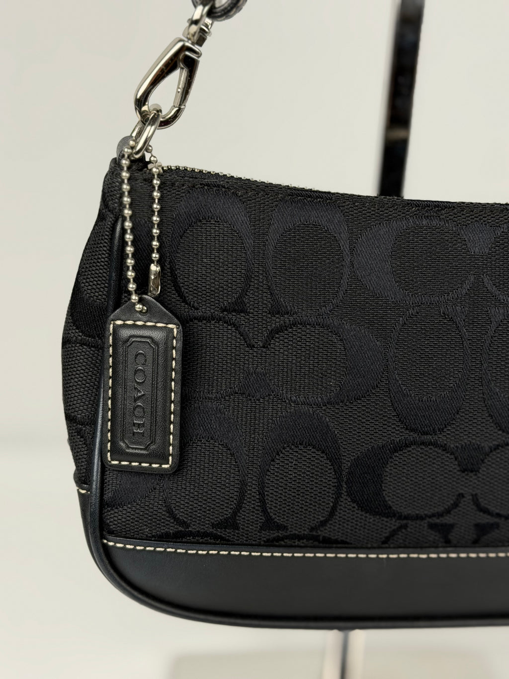 Coach 6094 Demi Signature Black Monogram Shoulder Bag Leather Trim