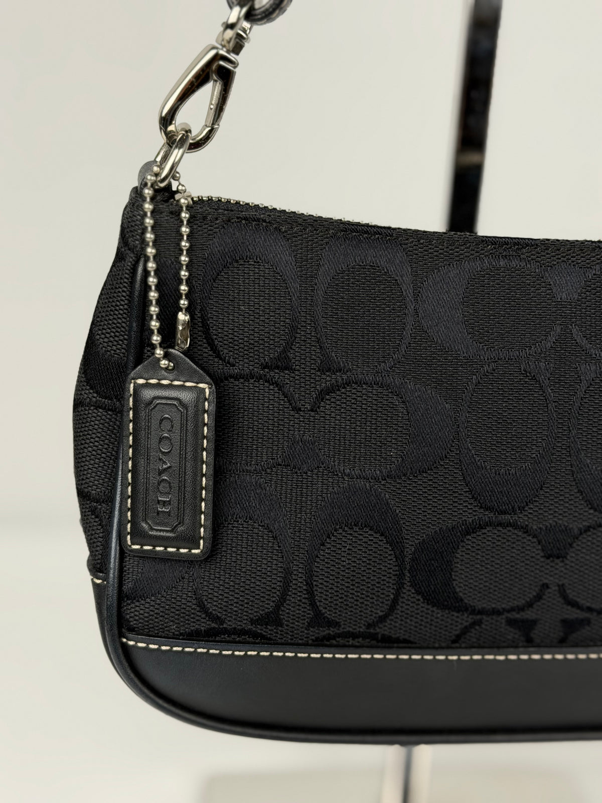 Coach 6094 Demi Signature Black Monogram Shoulder Bag Leather Trim