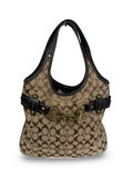 Coach 11280 Ergo Horsebit Signature Brown Monogram Shoulder Bag Black Leather Trim