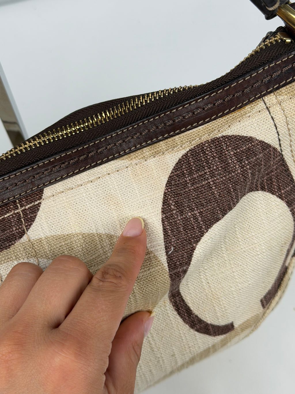 RARE Coach 12190 Signature Brown/Cream Monogram Hobo Shoulder Bag Leather Trim
