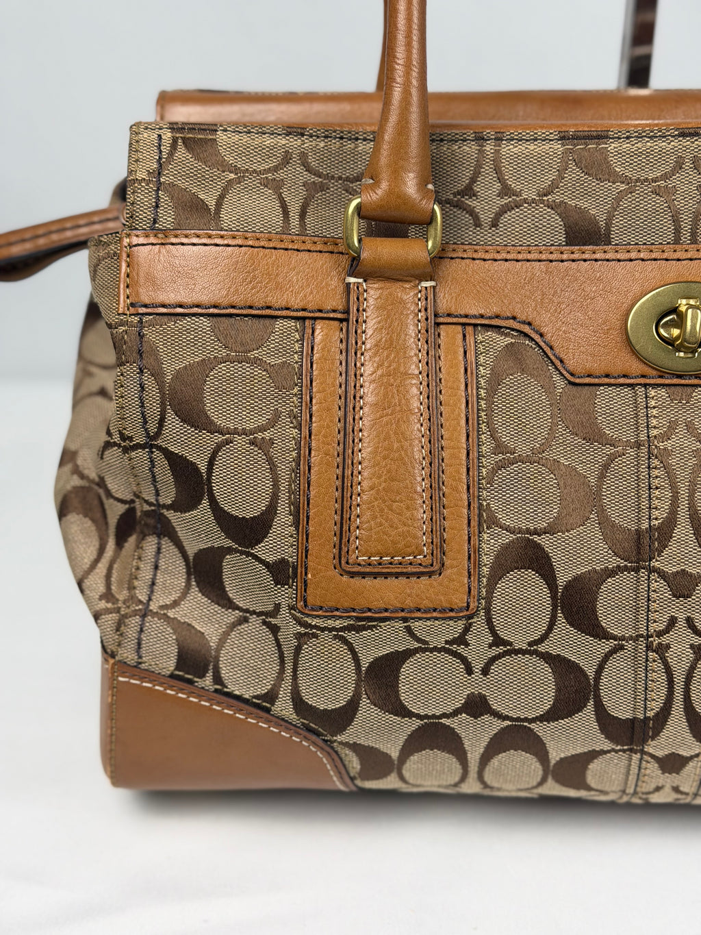 Coach 11063 Hampton Turnlock Signature Brown Monogram Shoulder Bag