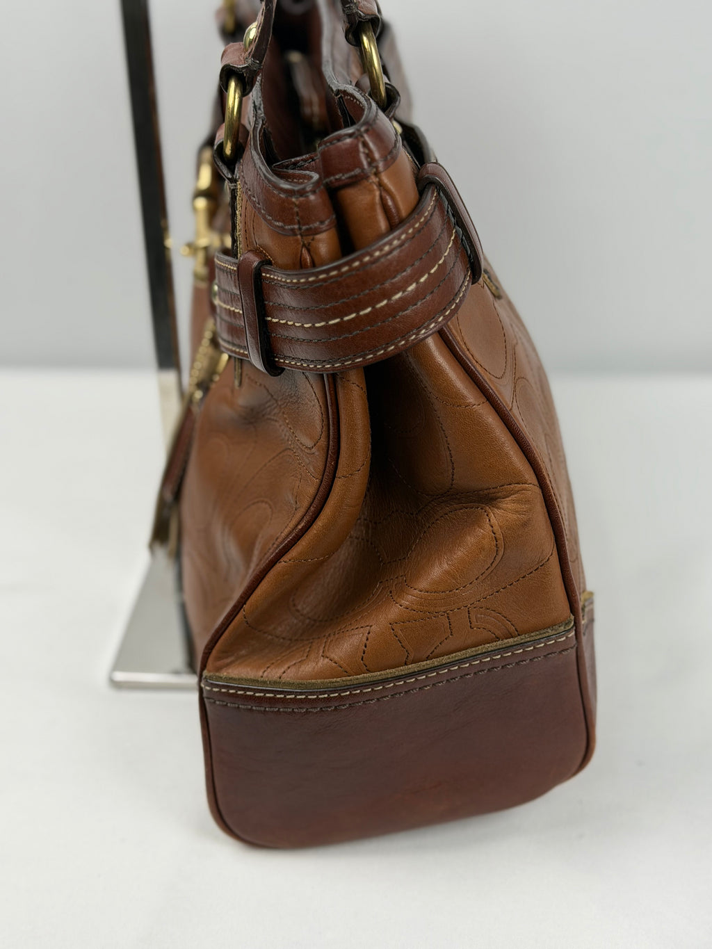 Coach 10227 Hampton Clip Brown Leather C Embossed Shoulder Bag with Dustbag