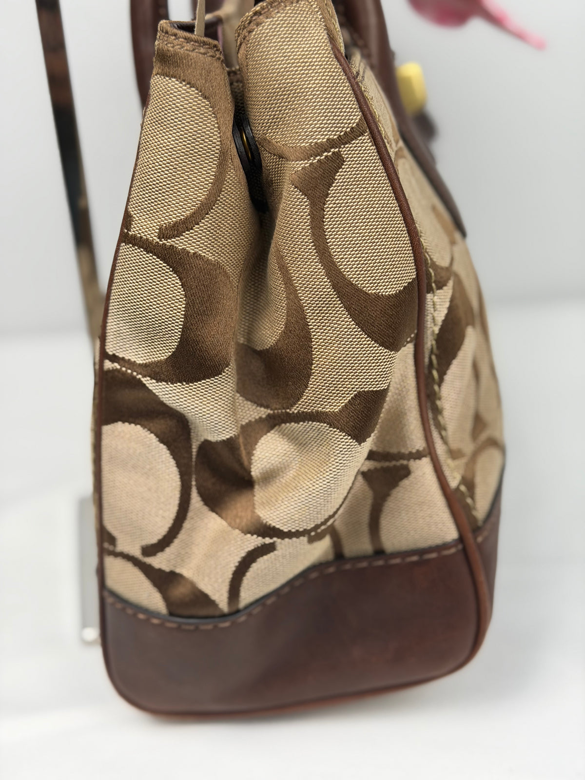 Coach 11558 Madeline Turnlock Signature Brown Monogram Shoulder Bag Leather Trim