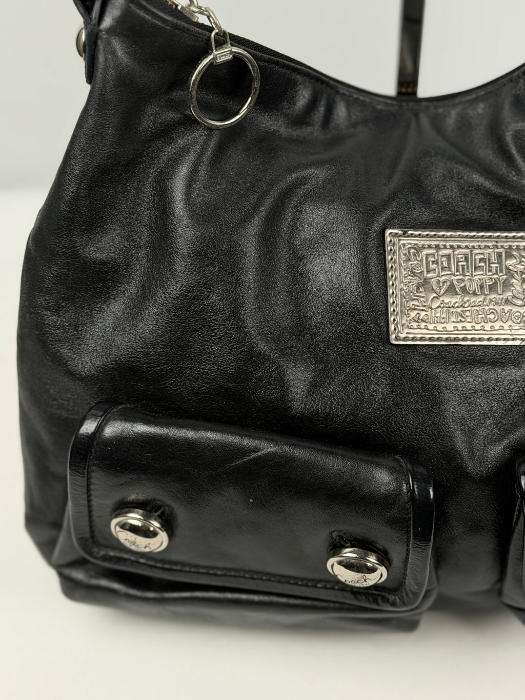 Coach 14561 Poppy Black Leather Double Pocket Shoulder Bag