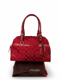 Coach 8K05 Mini Boston Signature Red Shoulder Bag Leather Trim