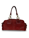Coach Rare 10061 Mia Soho Red Suede Boston Shoulder Bag Leather Trim