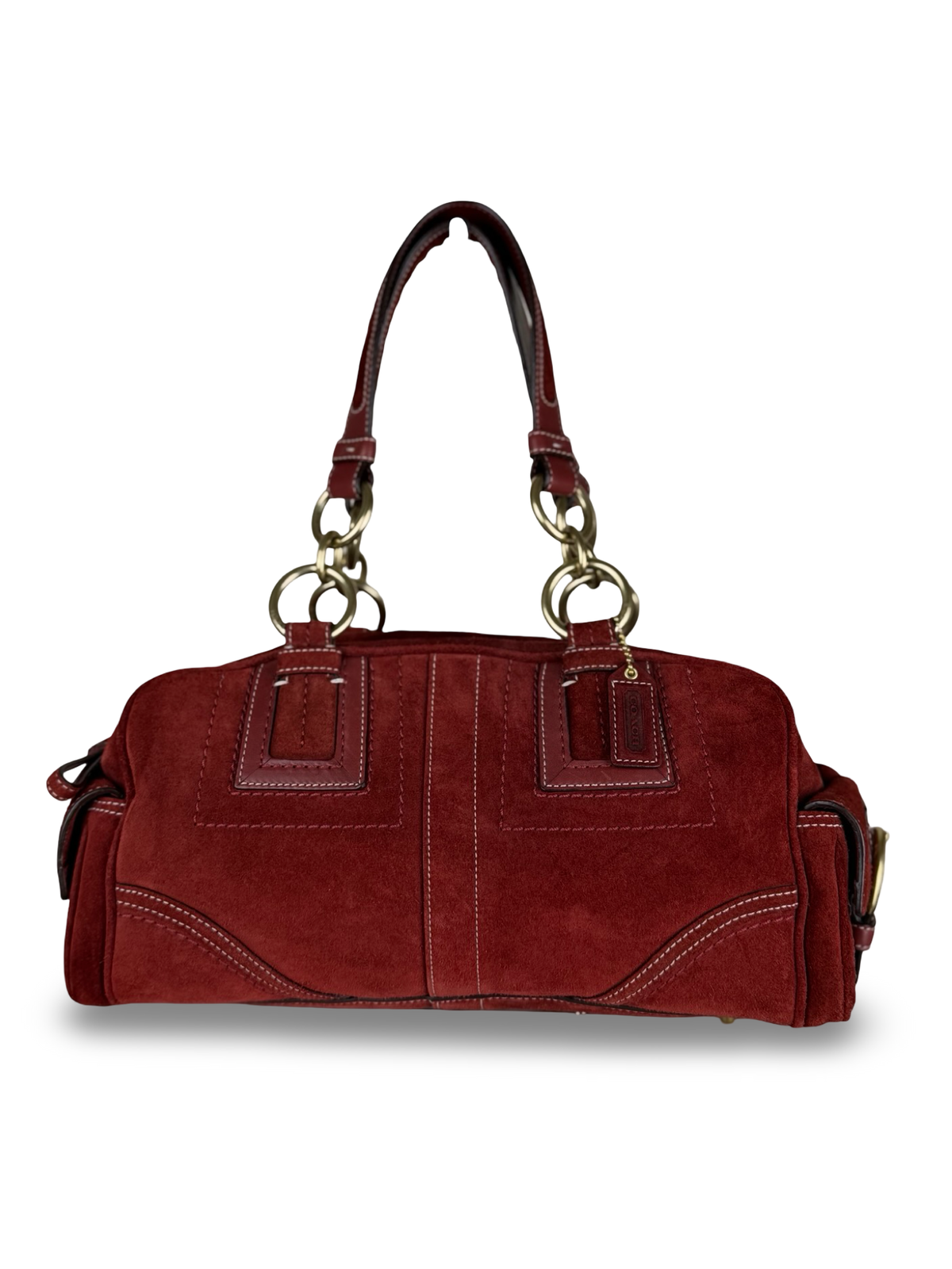 Coach Rare 10061 Mia Soho Red Suede Boston Shoulder Bag Leather Trim