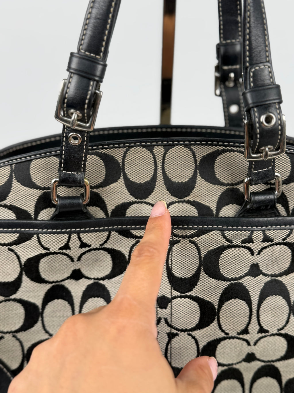 Coach 6828 Boston Signature Grey/Black Monogram Shoulder Bag Leather Trim