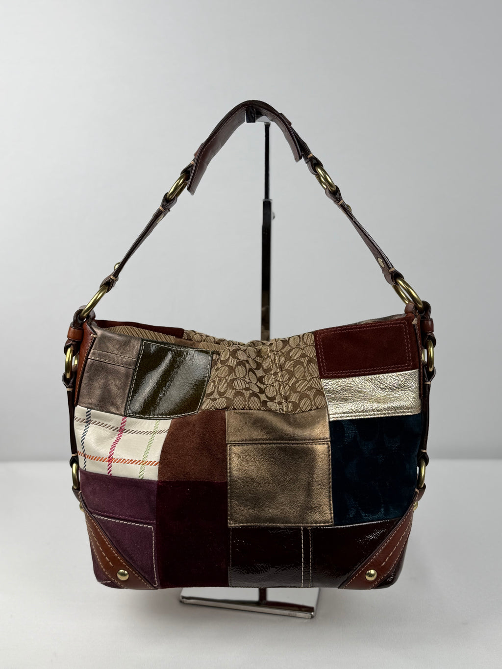 Coach 11466 Rare Holiday Patchwork Suede/Leather/Canvas Shoulder Bag&nbsp;